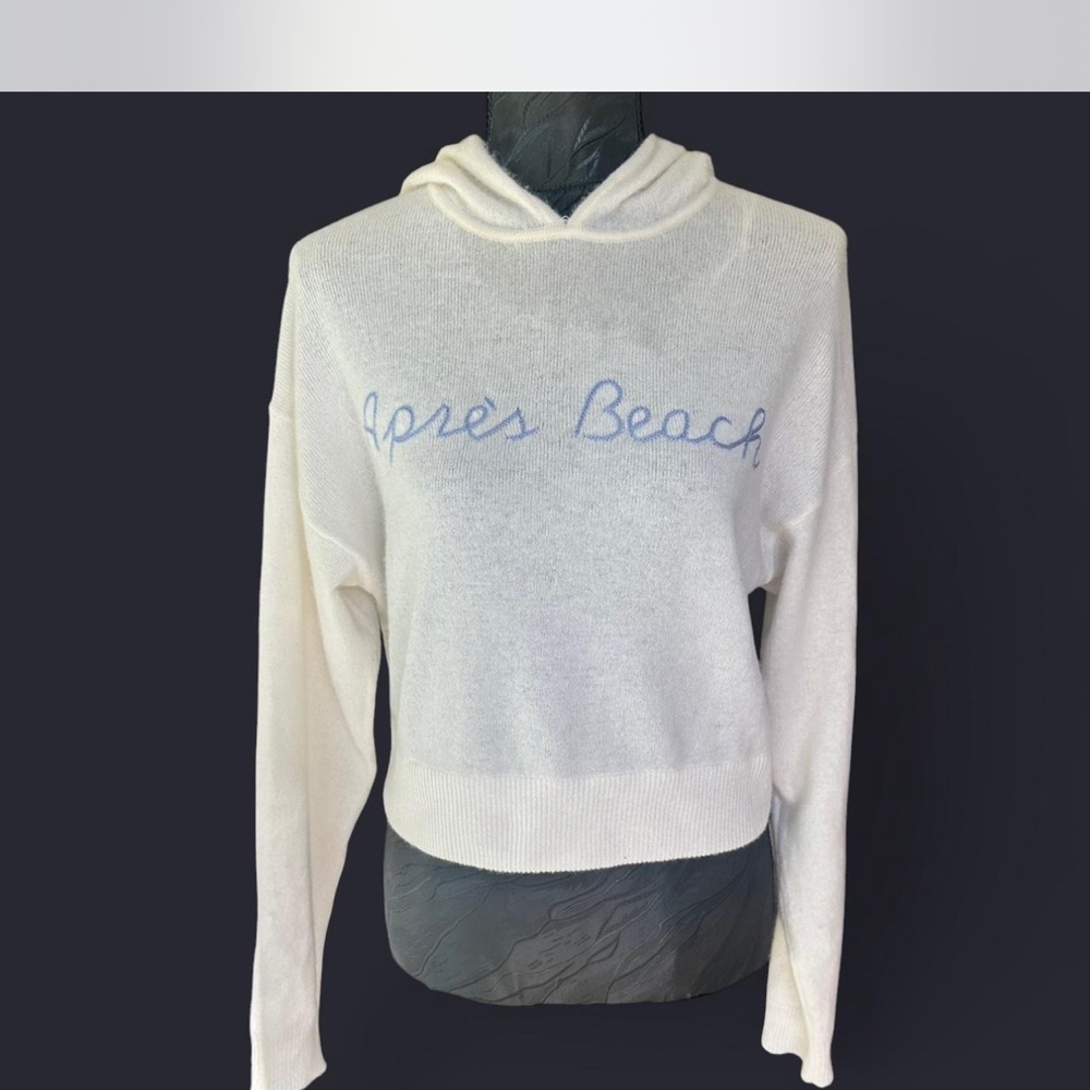 House of Harlow 1960 cashmere White and Blue Hooded Sweatshirt